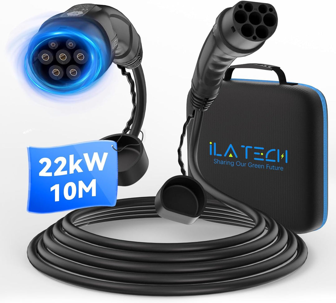 ILATECH Typ 2 Ladekabel 22kW – 10 Meter Schwarz Glatt - E - NRGY