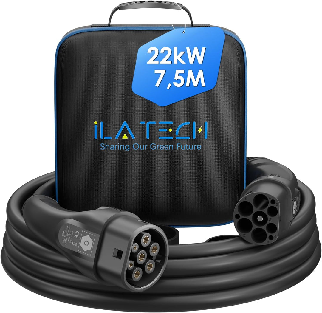 ILATECH Typ 2 Ladekabel 22kW – 7,5 Meter Schwarz Glatt - E - NRGY