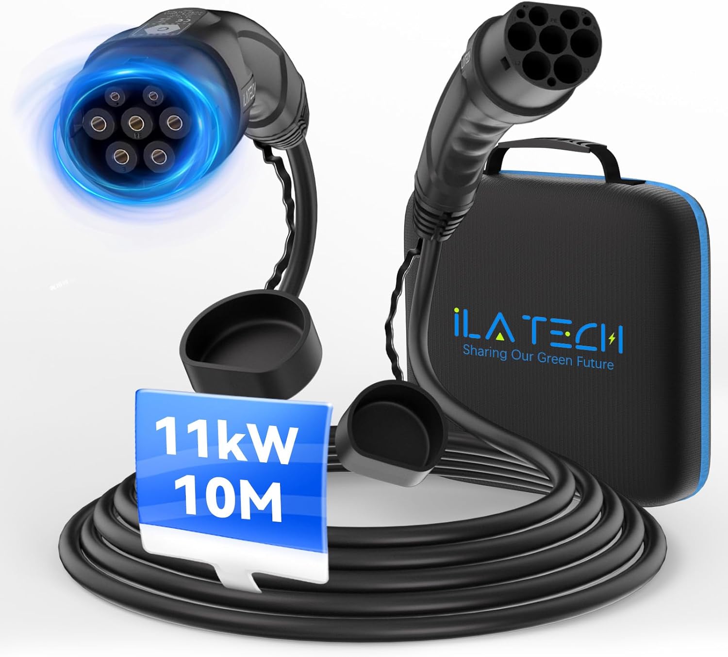 ILATECH Typ 2 Ladekabel 11kW – 10 Meter Schwarz Glatt - E - NRGY