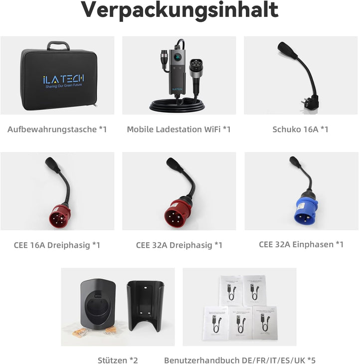 ILATECH Typ 2 mobiles Ladegerät 22kW - 5 Meter Kabel - Traveller Set Wifi - E-NRGY