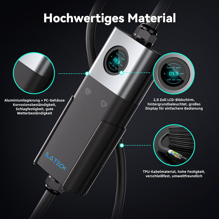 ILATECH Typ 2 mobiles Ladegerät 22kW – 5 Meter Kabel – Traveller Plus Set WiFi - E - NRGY